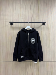 【Chrome Hearts】クロムハーツ フルジップパーカー ブラック 500g重磅コットン ワンポイント刺繍 白銅鍍銀五金 非売品レベル