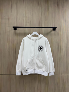 【Chrome Hearts】クロムハーツ フルジップパーカー オフホワイト 500g重磅コットン ワンポイント刺繍