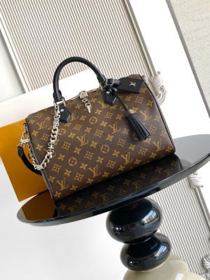 ルイ?ヴィトン Louis Vuitton Speedy Soft 30 Dark M12243 モノグラムコーティングキャンバス ゴシックチェーン付き 2WAY ハンドバッグ