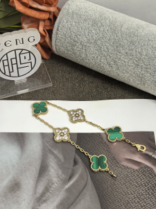 【Van Cleef & Arpels】ヴァンクリーフ＆アーペル アルハンブラ 5モティーフ ブレスレット マラカイト＆ダイヤモンド ゴールド 新P1対版級