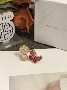 【Van Cleef & Arpels】ヴァンクリーフ＆アーペル フルイ バタフライ リング 紫玉髄＆マザーオブパール ゴールド 升级款（市場頂級）