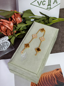【Van Cleef & Arpels】ヴァンクリーフ＆アーペル アルハンブラ 5モティーフ ブレスレット 虎目石＆ダイヤモンド ゴールド 対版貨