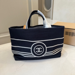 【CHANEL】シャネル ヴィンテージ キャンバス トートバッグ ラージ ネイビー×ホワイト ボーダー CCロゴ 36cm 2WAY (公式型番: VINTAGE-CC-TOTE-LARGE-NAVY-WHITE-36CM)